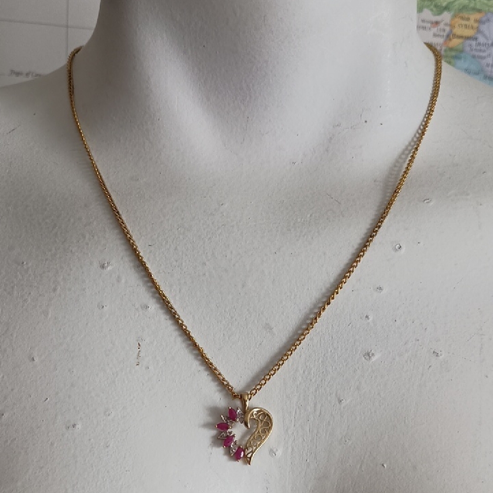 Gold Heart Pendant with Ruby Accents